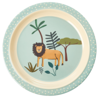Jungle Animal Print Kids Melamine Plate Lion Blue Background Rice DK